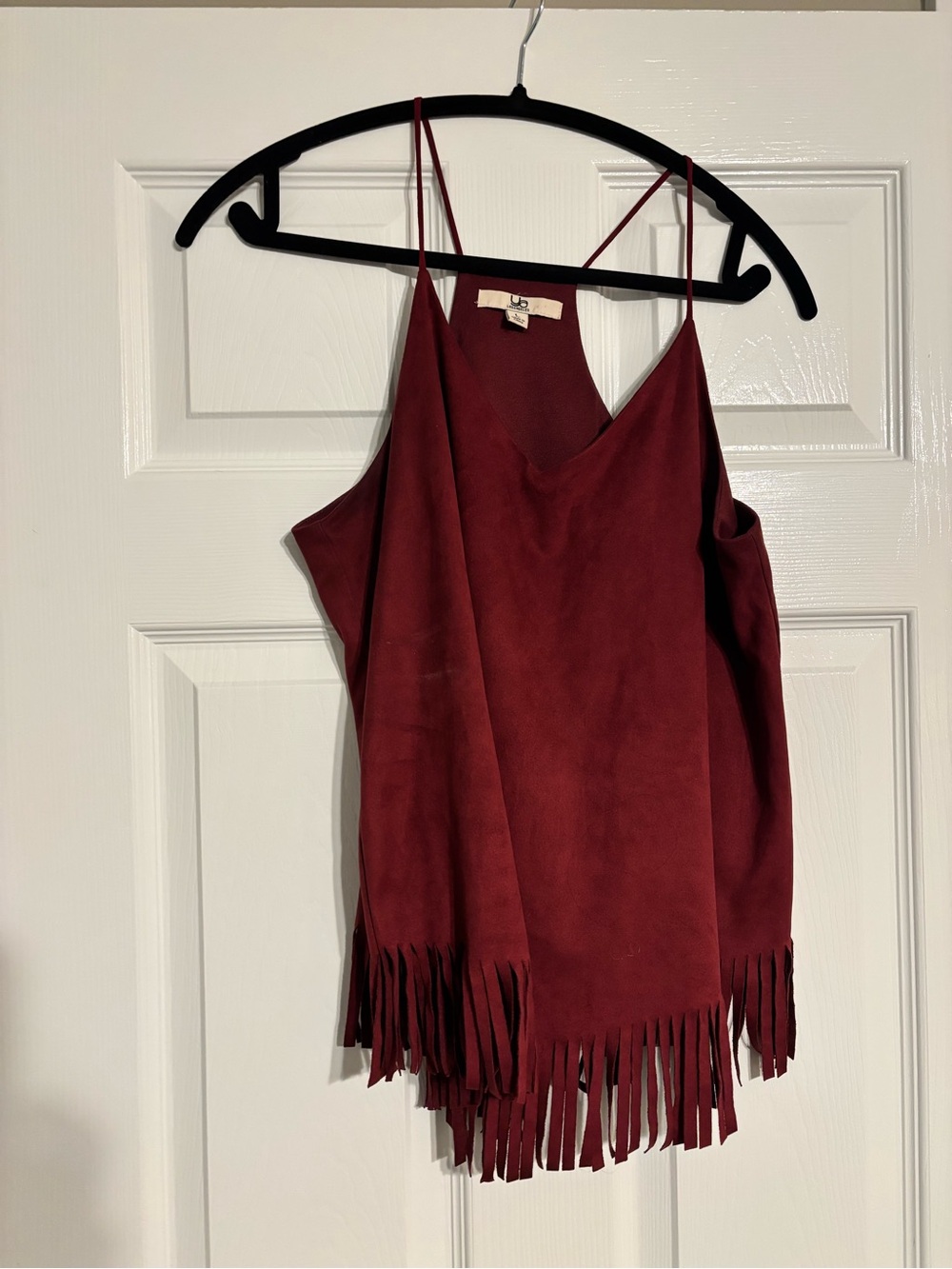 Fringe Hem Spaghetti Strap Top - Burgundy - Picture 1 of 2